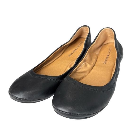 Lucky Brand Emmie Ballet Flats Black Size 8 Buttery Soft Leather Comfort Shoe - Picture 8 of 9